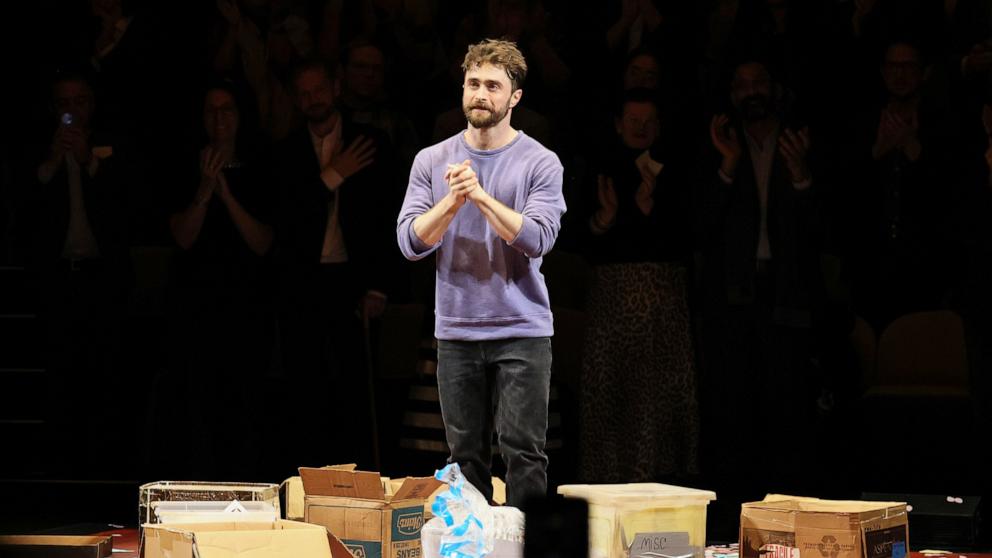 PHOTO: Daniel Radcliffe takes a bow onstage during curtain call at "Every Brilliant Thing" Opening Night at Hudson Theatre on March 12, 2026 in New York City.