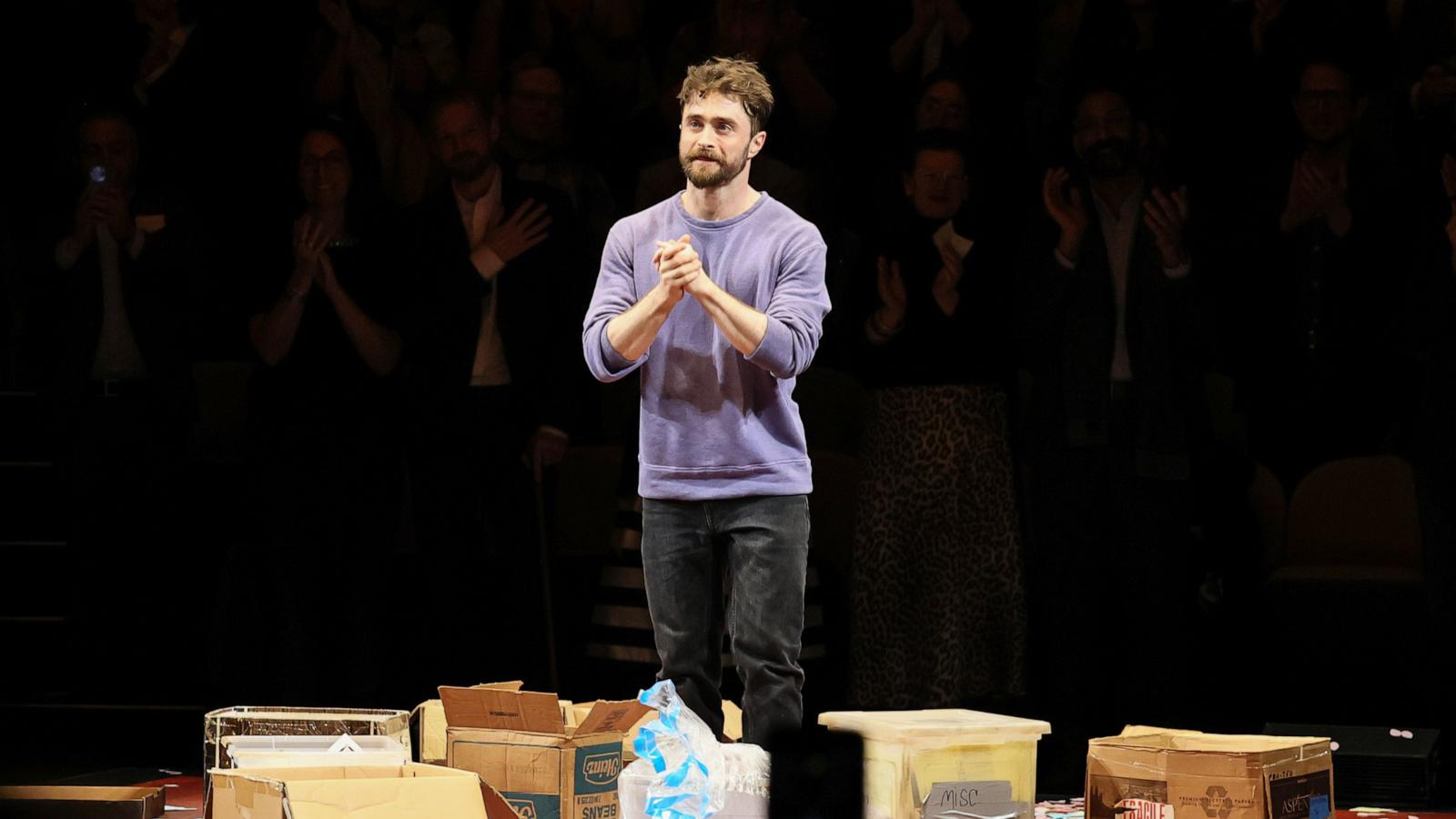 PHOTO: Daniel Radcliffe takes a bow onstage during curtain call at "Every Brilliant Thing" Opening Night at Hudson Theatre on March 12, 2026 in New York City.
