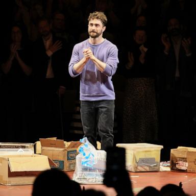 PHOTO: Daniel Radcliffe takes a bow onstage during curtain call at "Every Brilliant Thing" Opening Night at Hudson Theatre on March 12, 2026 in New York City.