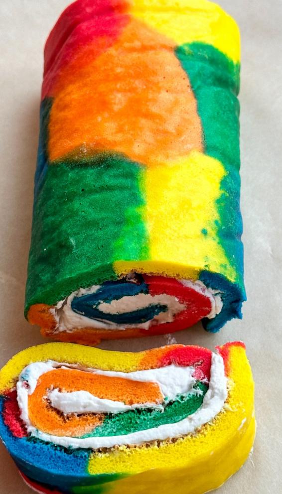 PHOTO: Chef Jason Goldstein shares his recipe for rainbow tie-dye Swiss roll cake.