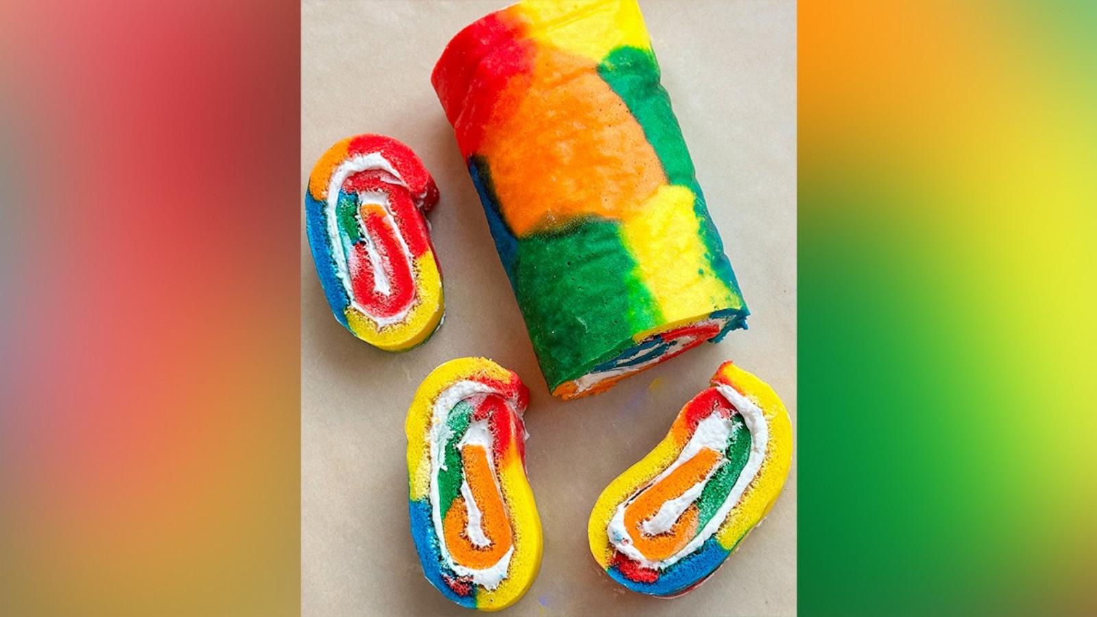 PHOTO: Chef Jason Goldstein shares his recipe for rainbow tie-dye Swiss roll cake.