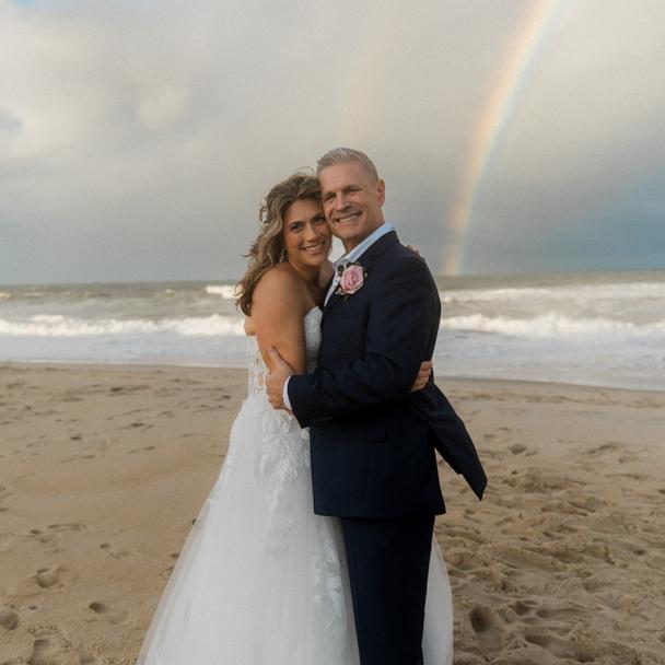 Couple who met after losing spouses celebrate wedding with double rainbow