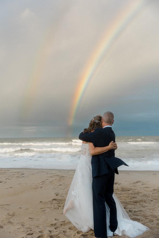 PHOTO: A double rainbow appeared after Michelle and Scott Ellermets’ Sept. 7, 2024, beach wedding ceremony in North Carolina.