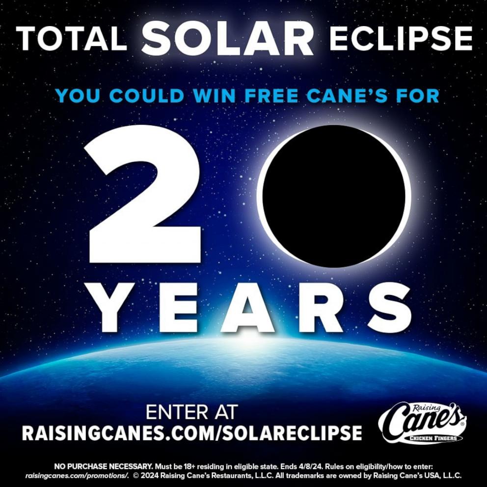 PHOTO: The chain is offering the chance to win free Raising Cane's for 20 years.