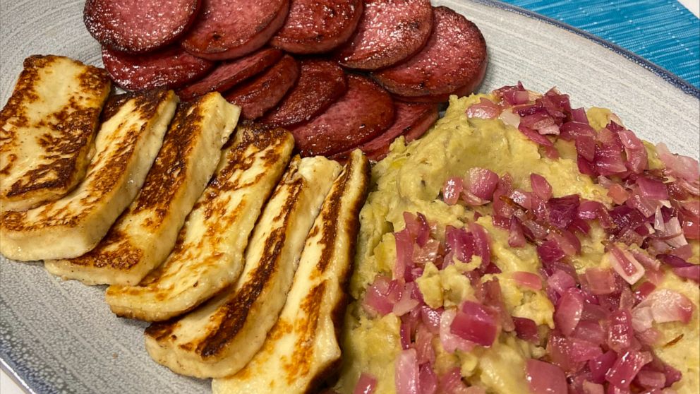 PHOTO: A Dominican dish with fried plantains, salami and cheese.