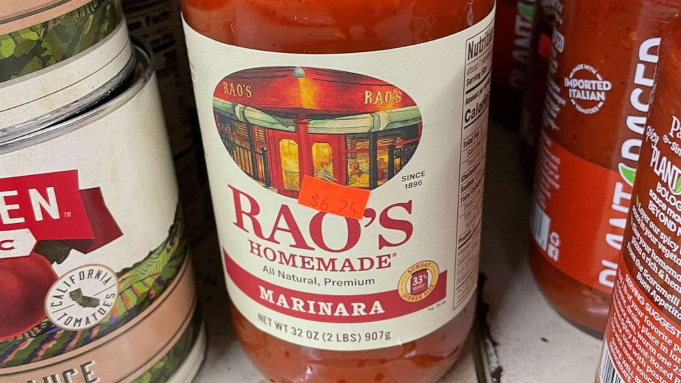 PHOTO: A jar of Rao's marinara sauce on a grocery store shelf.