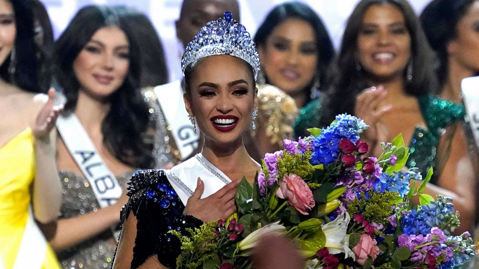 PHOTO: Miss USA R'Bonney Gabriel celebrates after winning the 71st Miss Universe competition, Jan. 14, 2023, in New Orleans.