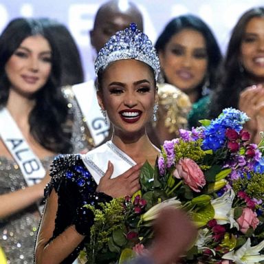 PHOTO: Miss USA R'Bonney Gabriel celebrates after winning the 71st Miss Universe competition, Jan. 14, 2023, in New Orleans.