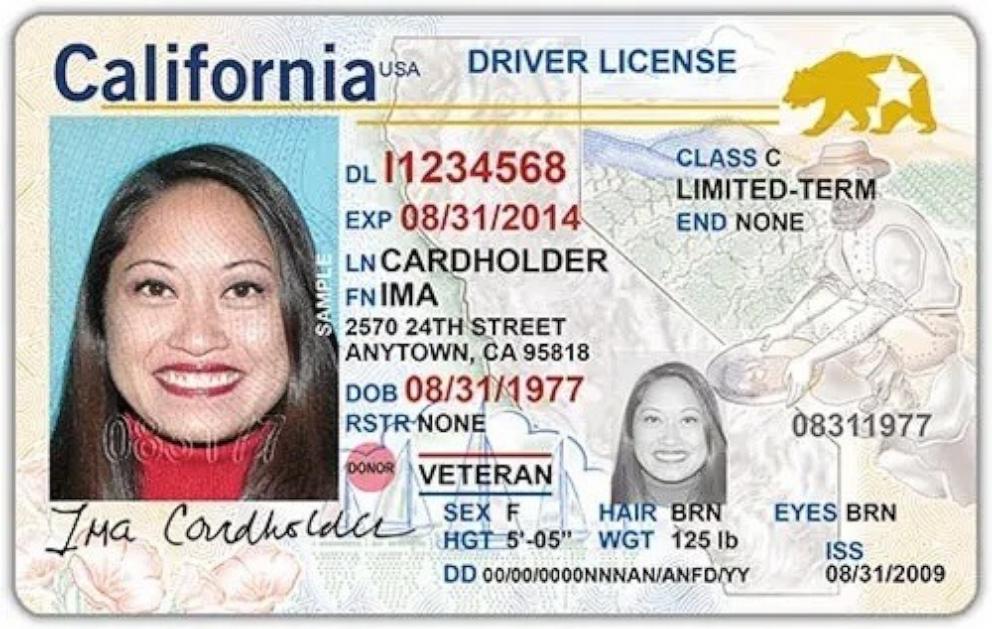 PHOTO: An example of a REAL ID from California issued by the DMV.