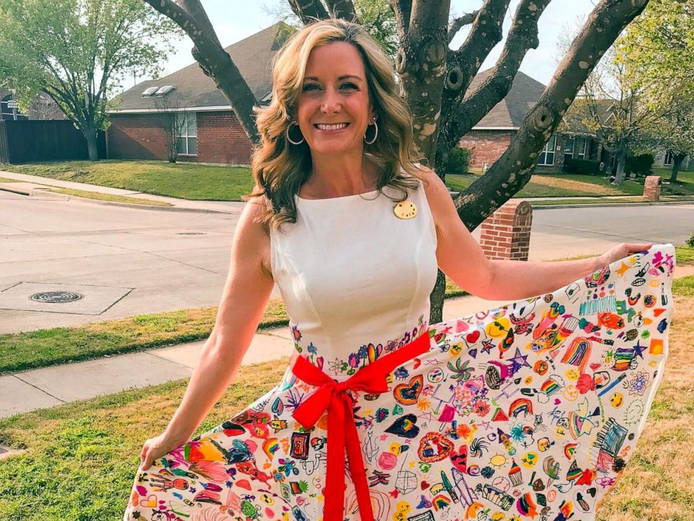 PHOTO: Art teacher Rebecca Bonner had her students draw all over her dress as part of a project.
