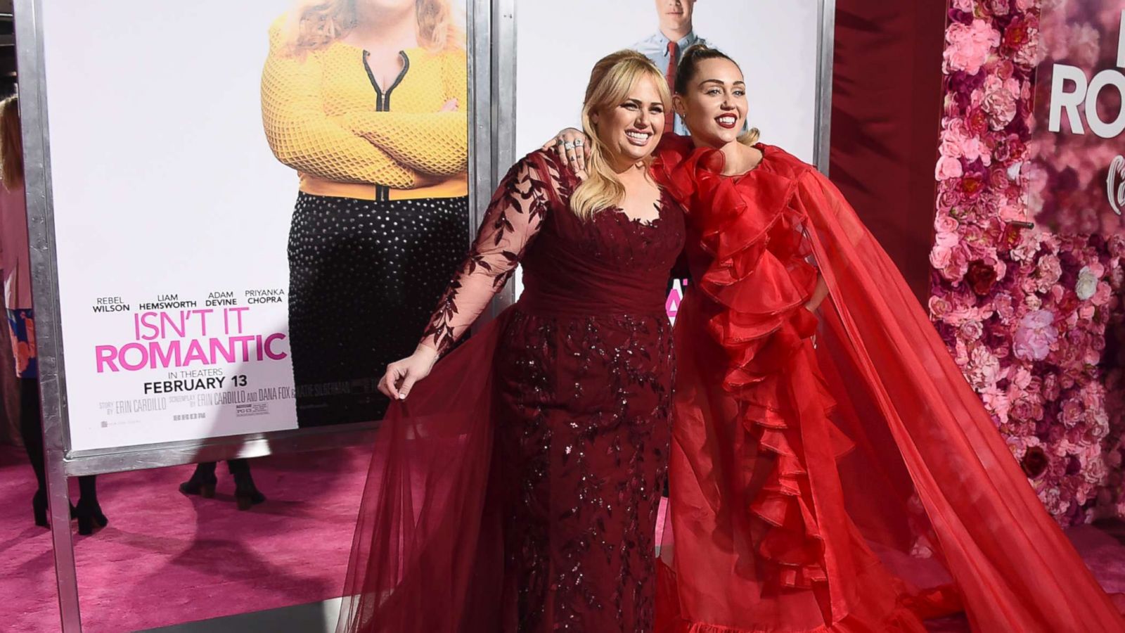 PHOTO: Cast member Rebel Wilson and Miley Cyrus arrive at the Los Angeles premiere of "Isn't It Romantic" at The Theatre at Ace Hotel, Feb. 11, 2019.