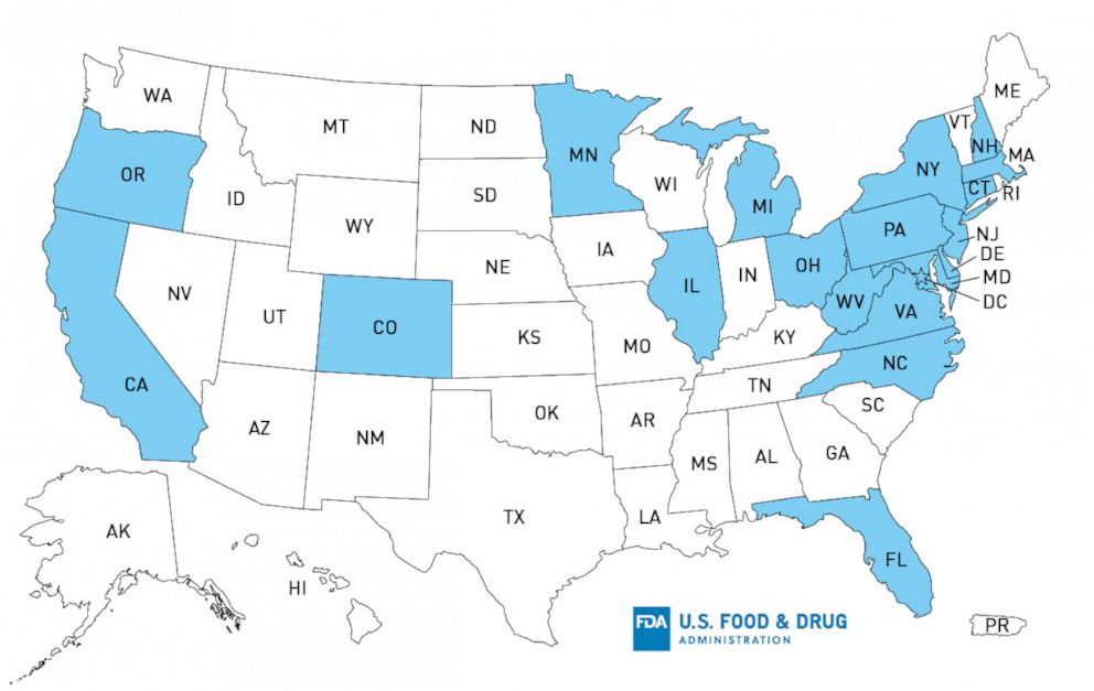 PHOTO: A map shows the states where Soft Serve On The Go 8-oz ice cream cups are being recalled.