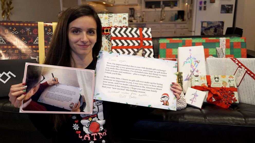 PHOTO: Shelby has participated in 95 gift exchanges through Redditgifts and was shocked when she saw Bill Gates was her Secret Santa.