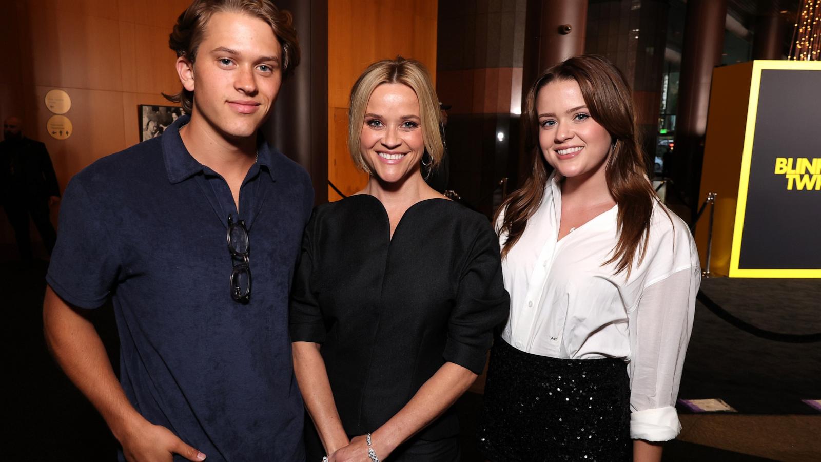 PHOTO: (L-R) Deacon Reese Phillippe, Reese Witherspoon and Ava Elizabeth Phillippe at Amazon MGM Studios Premiere of "Blink Twice" at DGA Theater Complex, Aug. 8, 2024, in Los Angeles.