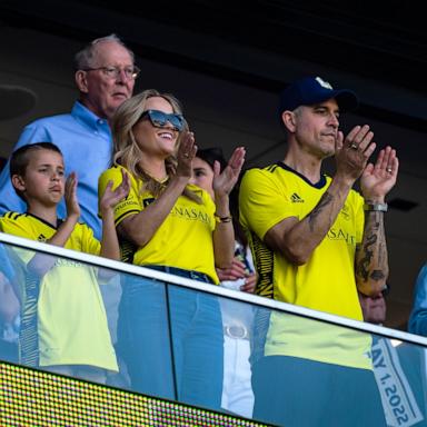 PHOTO: In this May 1, 2022, file photo, Reese Witherspoon, with her sons Deacon Phillippe, Tennessee Toth and her husband Jim Toth, cheers on the Nashville Soccer Club at GEODIS Park in Nashville, Tenn.
