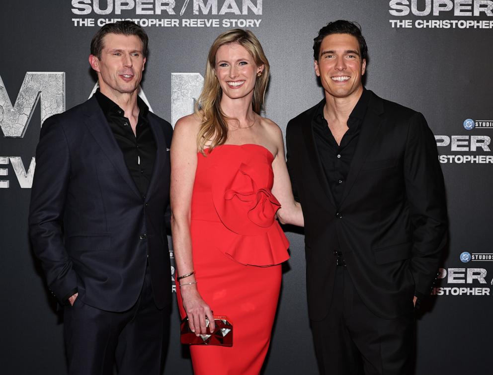 PHOTO: Matthew Reeve, Alexandra Reeve Givens and Will Reeve attend "Super/Man: The Christopher Reeve Story" New York Premiere at Museum of Modern Art, Sept. 18, 2024, in New York.