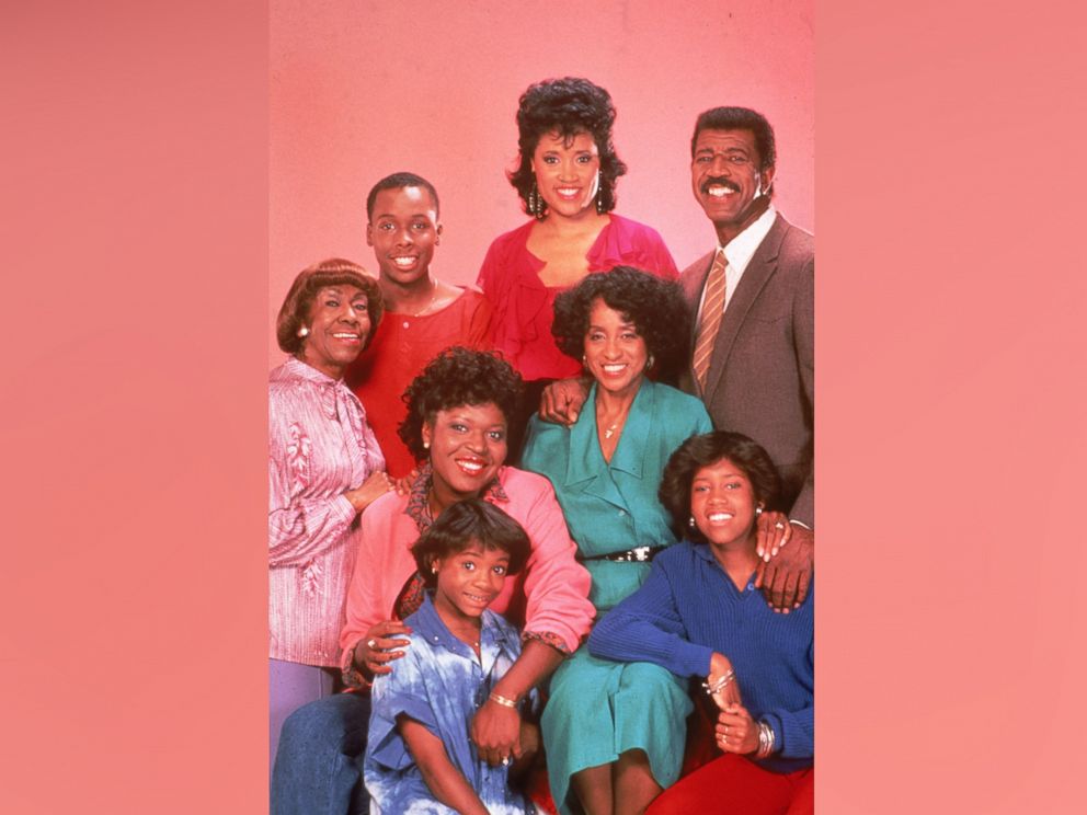 PHOTO: A portrait of the cast of the television series '227,' circa 1985. L-R: Actors Helen Martin, Curtis Baldwin, Jackee Harry, Hal Williams. (Seated) Alaina Reed Hall, Marla Gibbs. (Front) Kia Goodwin and Regina King.