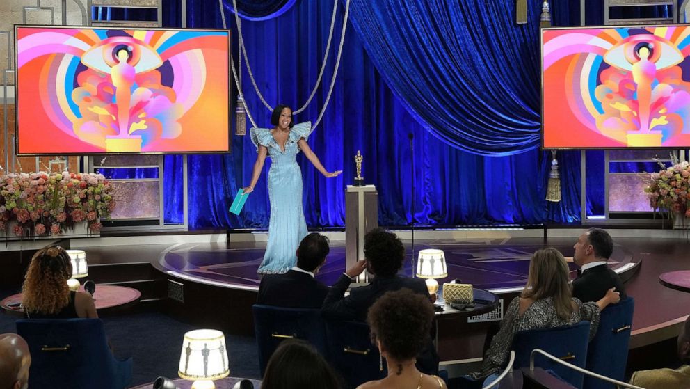 PHOTO: Regina King on stage at the Oscars, April 25, 2021 in Los Angeles. 