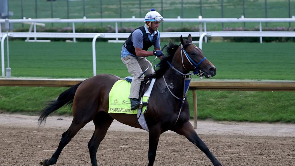 PHOTO: Render Judgement runs on the track during the morning training in preparation for the 151th Kentucky Derby at Churchill Downs, on April 25, 2025, in Louisville, Kentucky. 