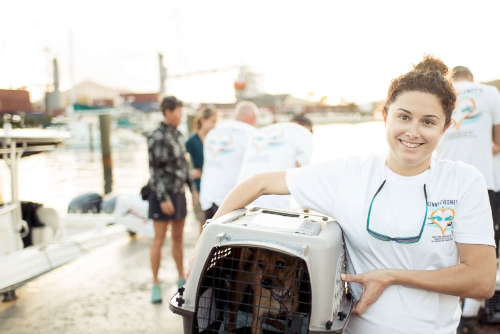 PHOTO: Lauren Saia working to help rescue homeless animals after Hurricane Irma.