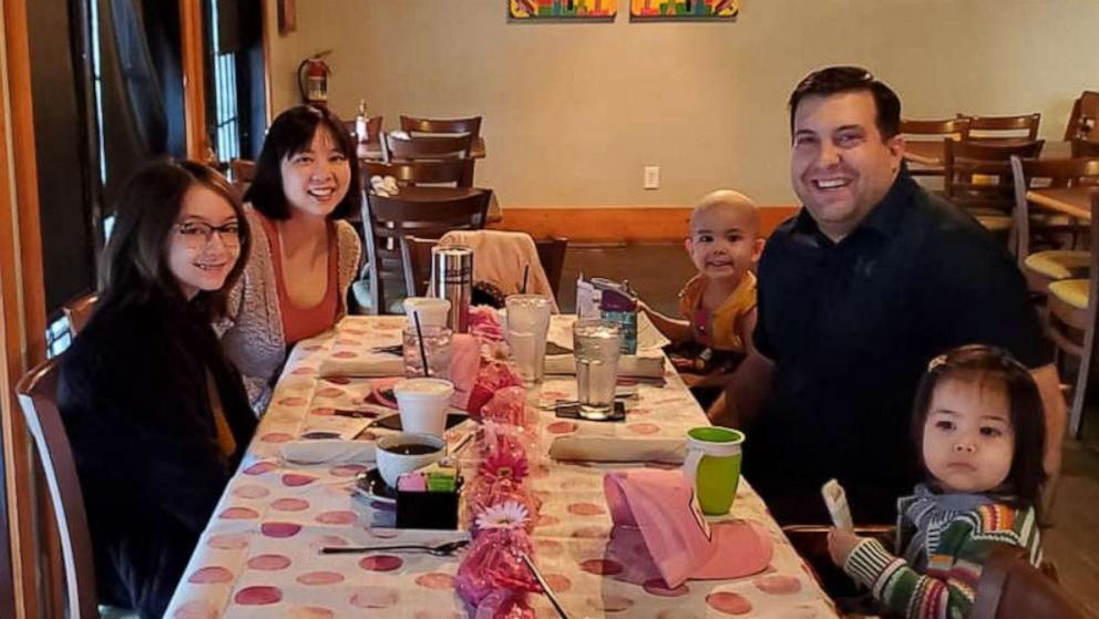 PHOTO: Adelaide Stanley was diagnosed with acute lymphoblastic leukemia on her birthday, July 1, 2019. The 3-year-old was surprised with a brunch at J. Wilson's in Beaumont, Texas, with her parents Jordon Stanley and Vanlam Nguyen and siblings.