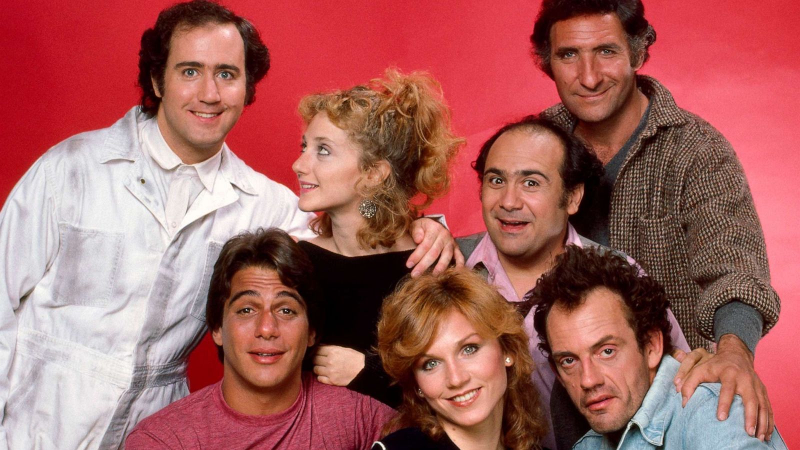 PHOTO: FILE - Andy Kaufman as Latka Graves, Carol Kane as Simka Dahblitz, Danny DeVito as Louie De Palma, Judd Hirsch as Alex Reiger, Christopher Lloyd as Reverened Jim Ignatowski, Marilu Henner as Elaine O'Connor-Nardo, Tony Danza as Tony Banta