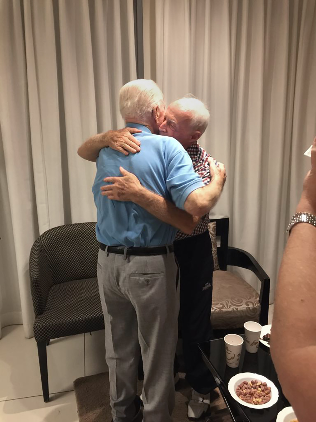PHOTO: Cousins Morris Sana and Simon Mairowitz reunited 75 years after feeling Nazis in Romania. 
