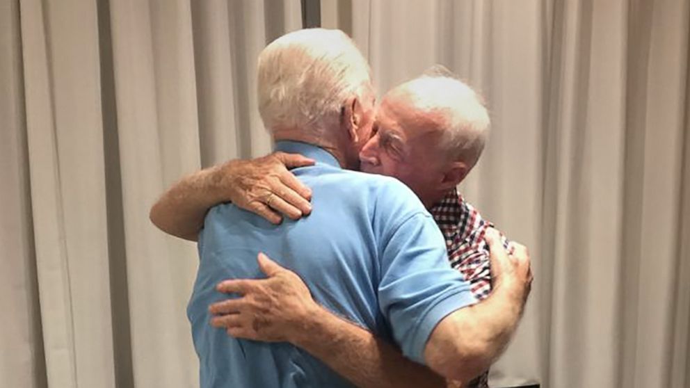 PHOTO: Cousins Morris Sana and Simon Mairowitz reunited 75 years after feeling Nazis in Romania. 
