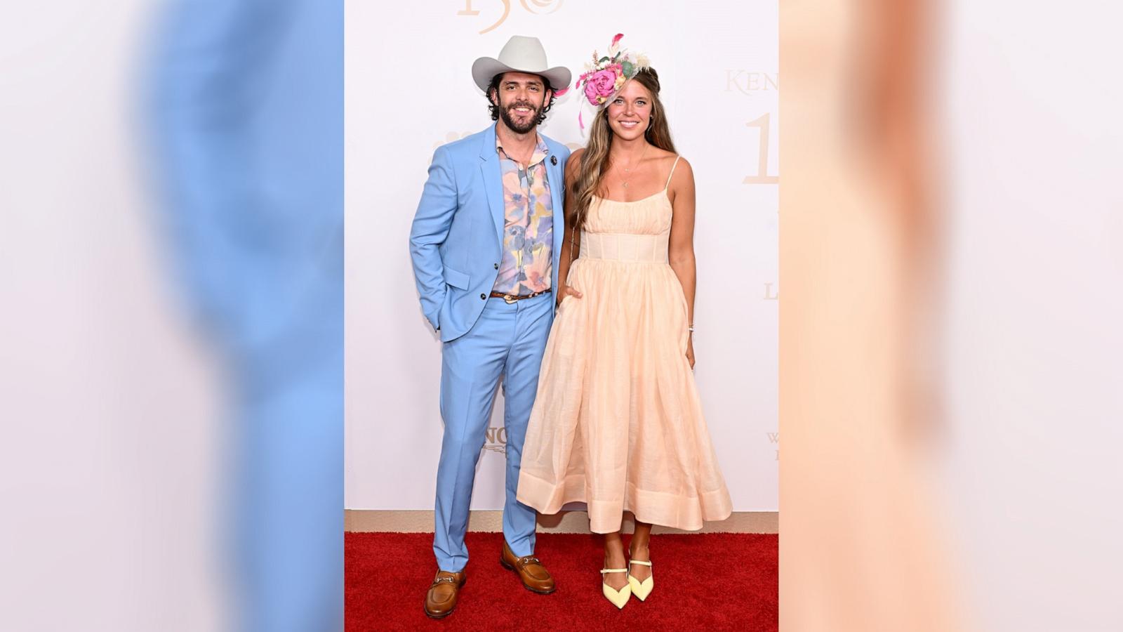 PHOTO: Thomas Rhett and Lauren Akins attend the Kentucky Derby 150 at Churchill Downs May 04, 2024 in Louisville, Kentucky.