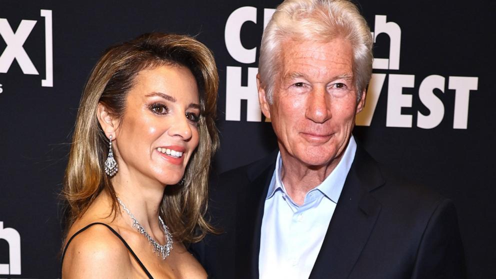 PHOTO: Alejandra Gere and Richard Gere attend the 2024 City Harvest Gala at Cipriani 42nd Street, April 10, 2024, in New York.