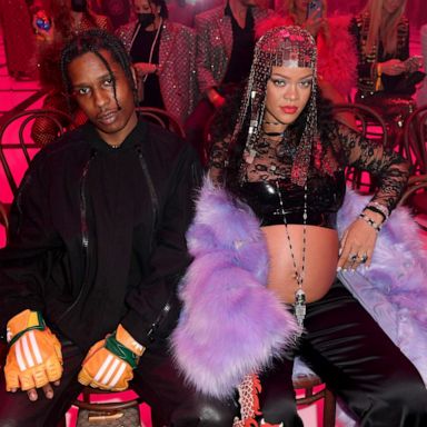 PHOTO: Asap Rocky and Rihanna are seen at the Gucci show during Milan Fashion Week Fall/Winter 2022/23, Feb. 25, 2022, in Milan, Italy.