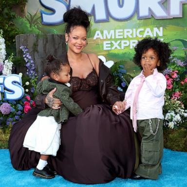 PHOTO: Riot Rose Mayers, Rihanna, and RZA Athelston Mayers attend the Los Angeles Premiere of "Smurfs" at Paramount Pictures Studios on July 13, 2025 in Los Angeles, California.