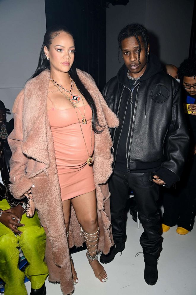 PHOTO: Rihanna and ASAP Rocky attend the Off-White Womenswear Fall/Winter 2022/2023 show as part of Paris Fashion Week, Feb. 28, 2022, in Paris.
