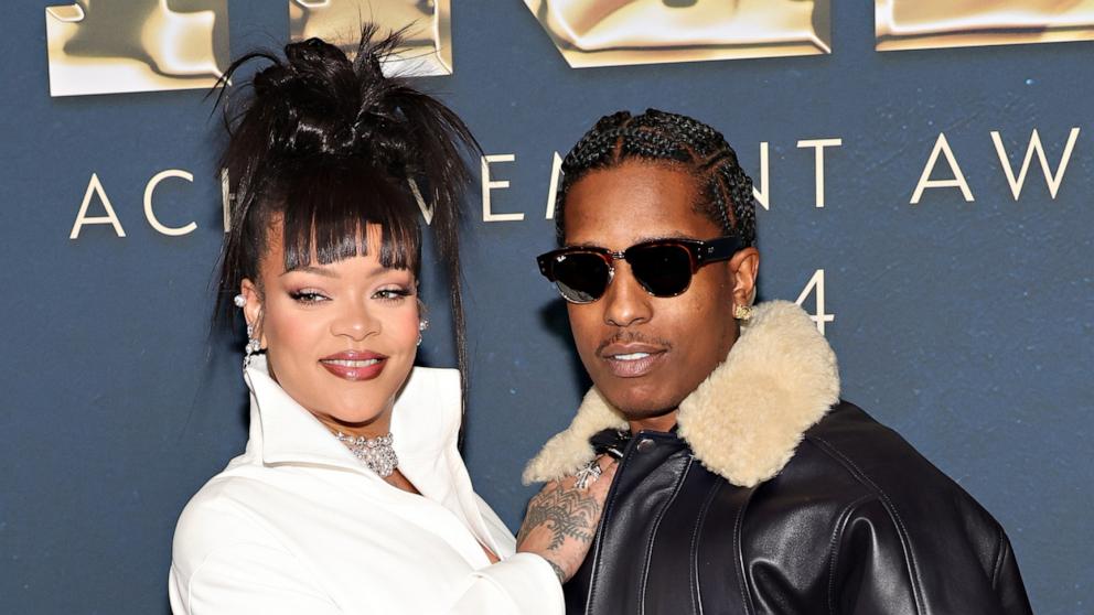 PHOTO: Rihanna and A$AP Rocky attend the 38th Annual Footwear News Achievement Awards, Dec. 4, 2024, in New York.