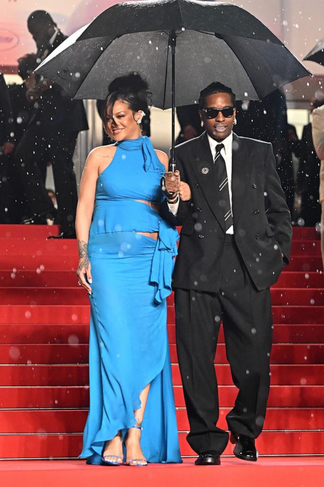 PHOTO: Rihanna and A$AP Rocky depart the "Highest 2 Lowest" red carpet at the 78th annual Cannes Film Festival, May 19, 2025, in Cannes, France. 