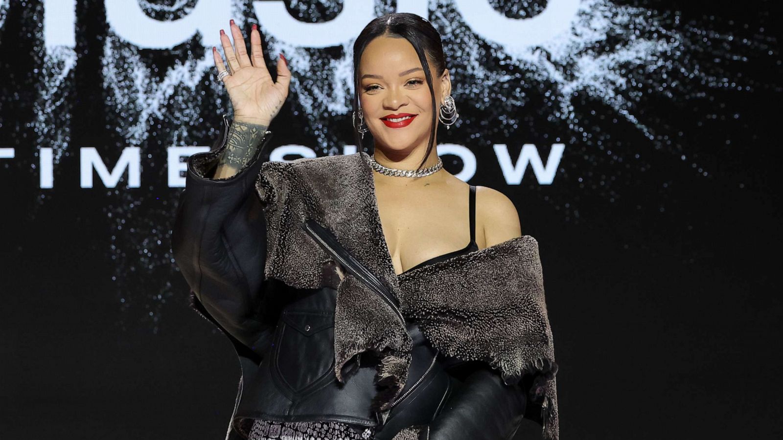 PHOTO: Rihanna attends a press conference for the Super Bowl LVII Pregame & Apple Music Super Bowl LVII Halftime Show, Feb. 9, 2023 in Phoenix.