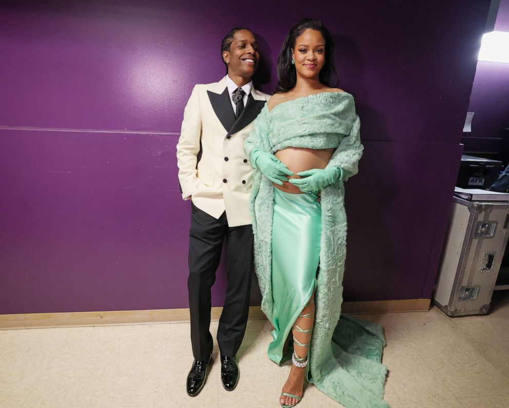 PHOTO: ASAP Rocky and Rihanna backstage at the 95th Academy Awards at the Dolby Theatre on March 12, 2023 in Hollywood, Calif.