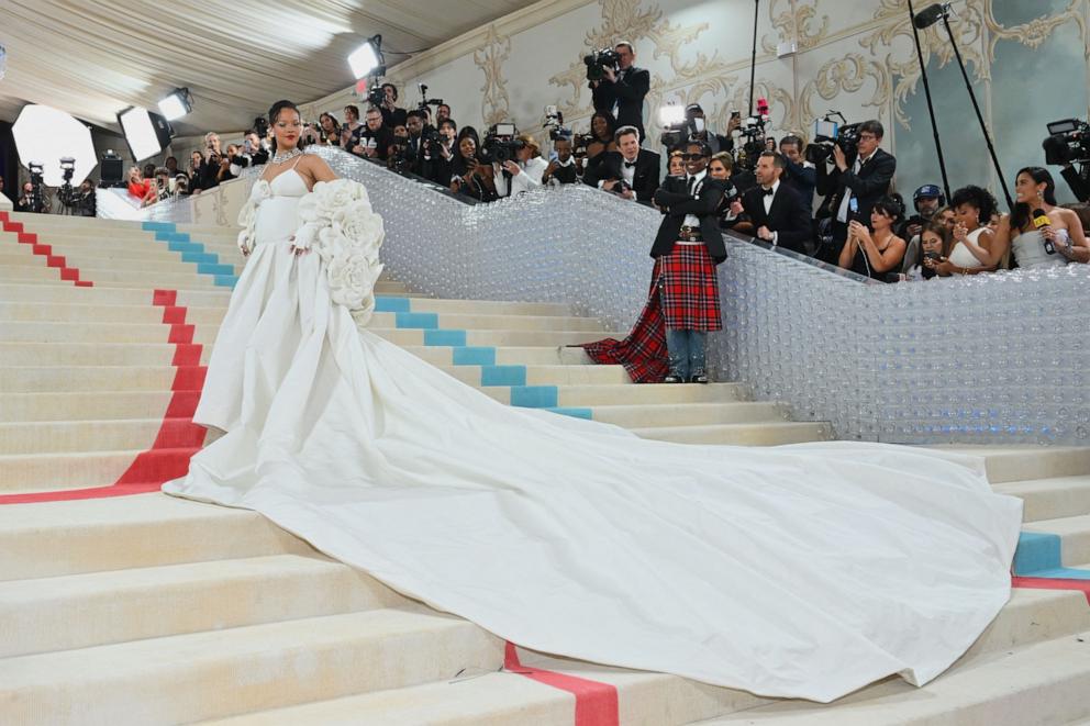PHOTO: Rihanna arrives for the 2023 Met Gala at the Metropolitan Museum of Art on May 1, 2023, in New York. 