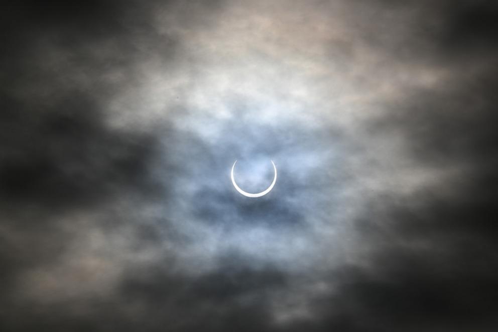 PHOTO: A "ring of fire" solar eclipse is seen in Winnemucca, Nev., Oct. 14, 2023. 