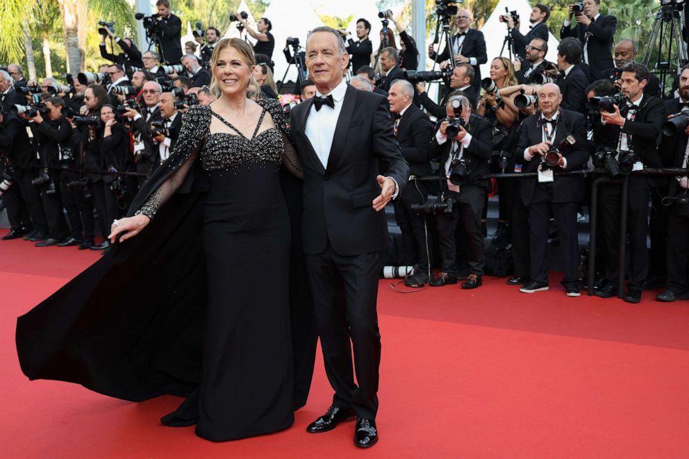 PHOTO: Rita Wilson and Tom Hanks attend the "Asteroid City" red carpet during the 76th annual Cannes Film Festival at Palais des Festivals on May 23, 2023 in Cannes, France.