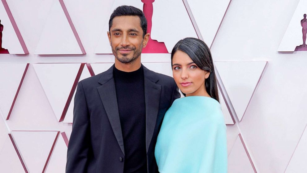 PHOTO: Riz Ahmed and Fatima Farheen Mirza arrive to the 93rd Academy Awards, at Union Station, in Los Angeles, April 25, 2021.