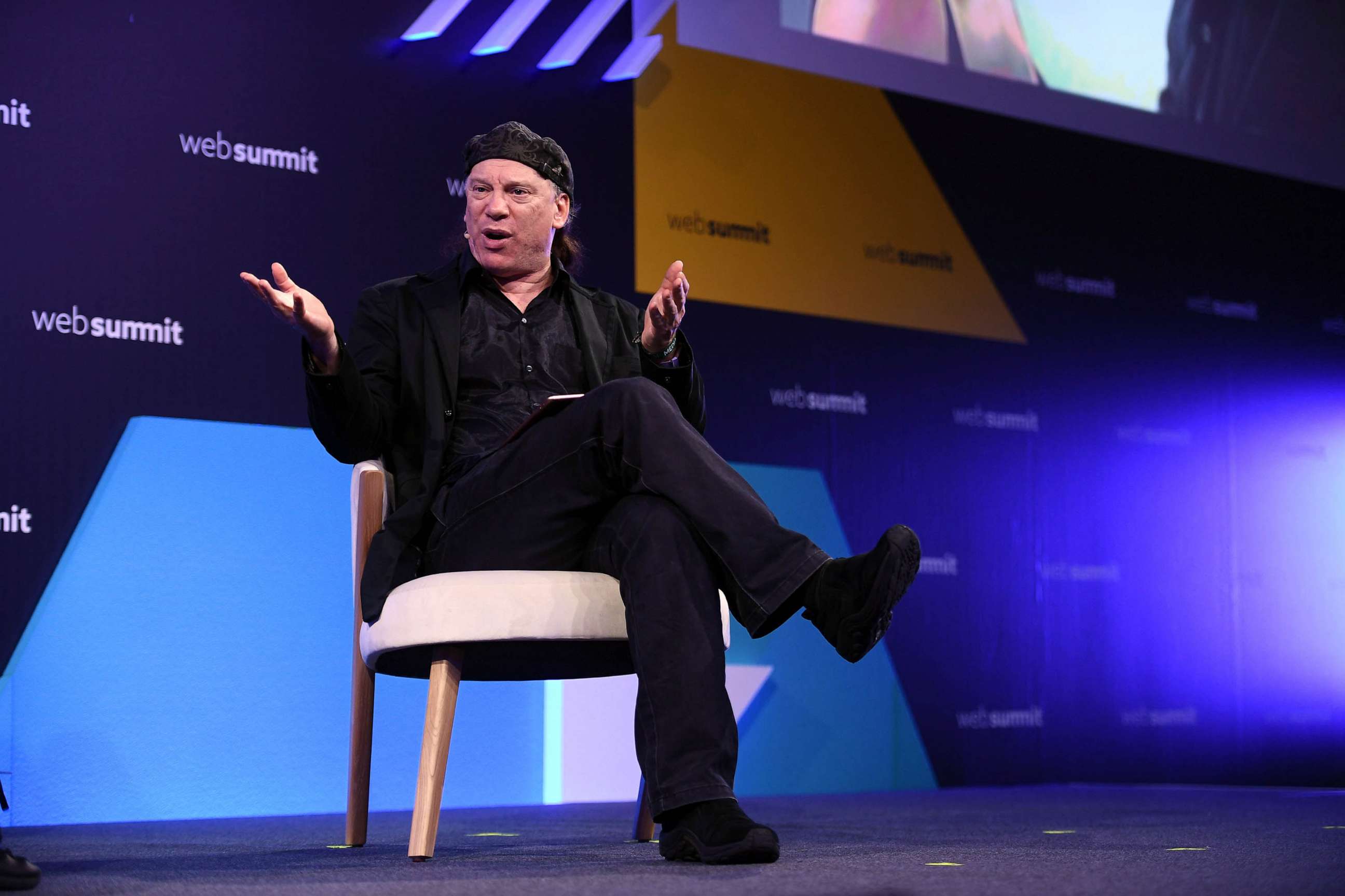 PHOTO: FILE - Rob Schwartz, Asia Bureau Chief, Billboard, on the ContentMakers stage during day two of Web Summit 2019 at the Altice Arena in Lisbon, Portugal, Nov. 6 2019.