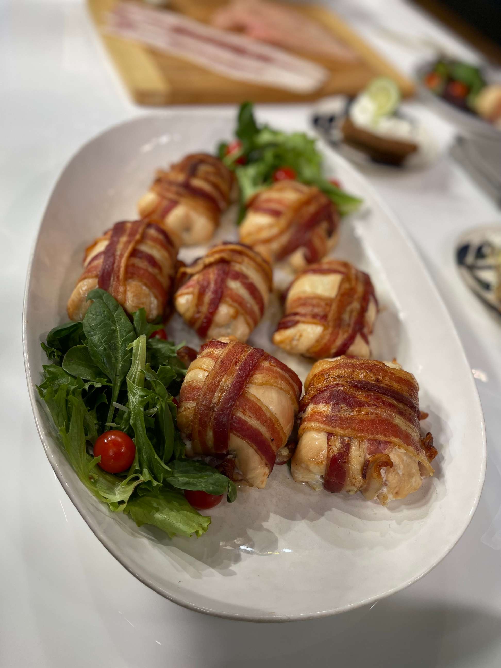 PHOTO: cheese-stuffed chicken bacon wraps