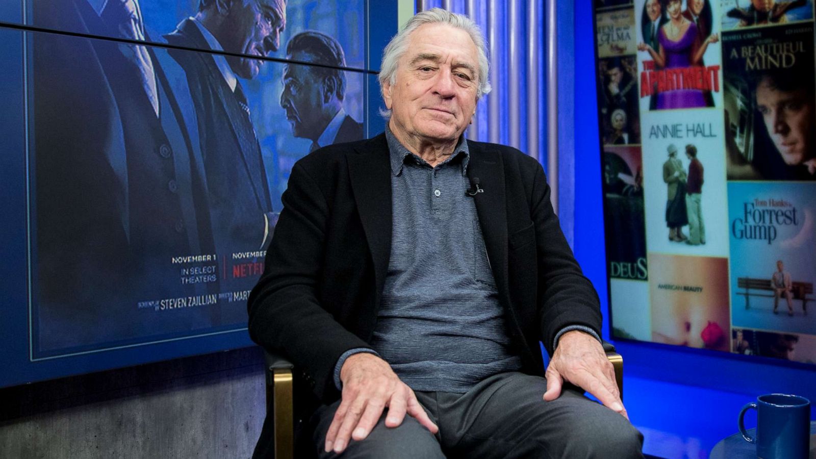 PHOTO: In this Dec. 16, 2019, file photo, Robert De Niro appears on "Popcorn with Peter Travers" at ABC News studios in New York.