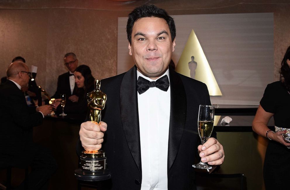 PHOTO: Academy Award winner Robert Lopez poses with award for Best Original Song 'Remember Me' for 'Coco' at the 90th Annual Academy Awards, Mar. 4, 2018, in Hollywood, Calif.