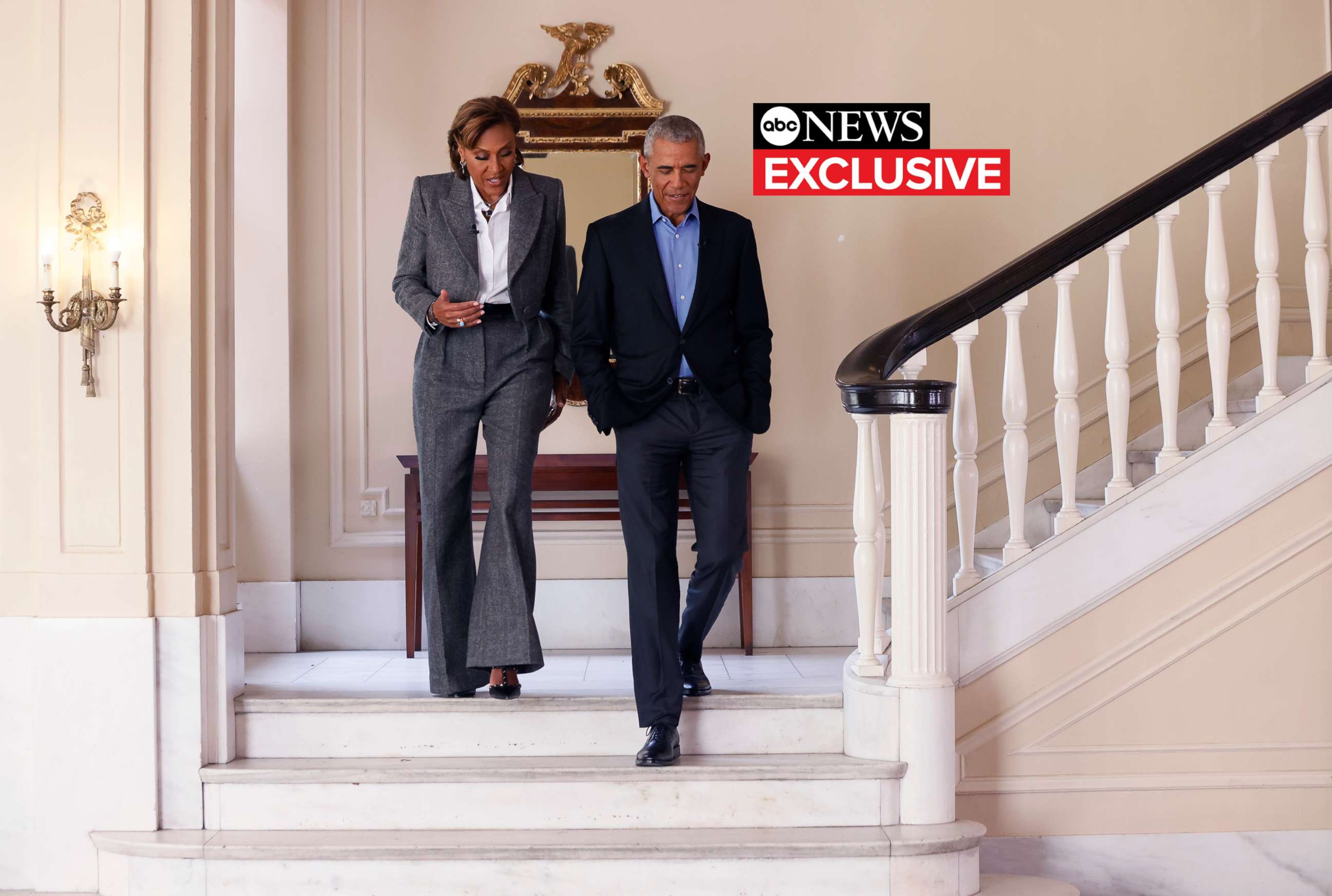 PHOTO: "Good Morning America" co-anchor Robin Roberts sat down with former President Barack Obama for an interview in Chicago ahead of the Obama Presidential Center groundbreaking, Sept. 26, 2021.