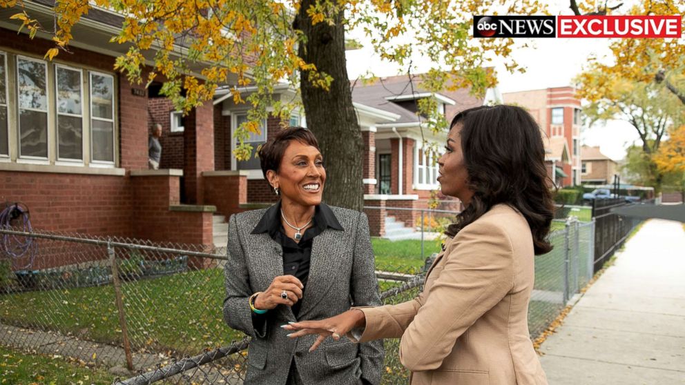 PHOTO: Former first lady Michelle Obama speaks to ABC News' Robin Roberts for a prime-time ABC special on her memoir, "Becoming."