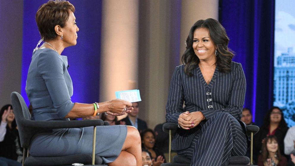 PHOTO: Former first lady Michelle Obama speaks to ABC News' Robin Roberts in Chicago about her memoir, "Becoming," Nov. 13, 2018.