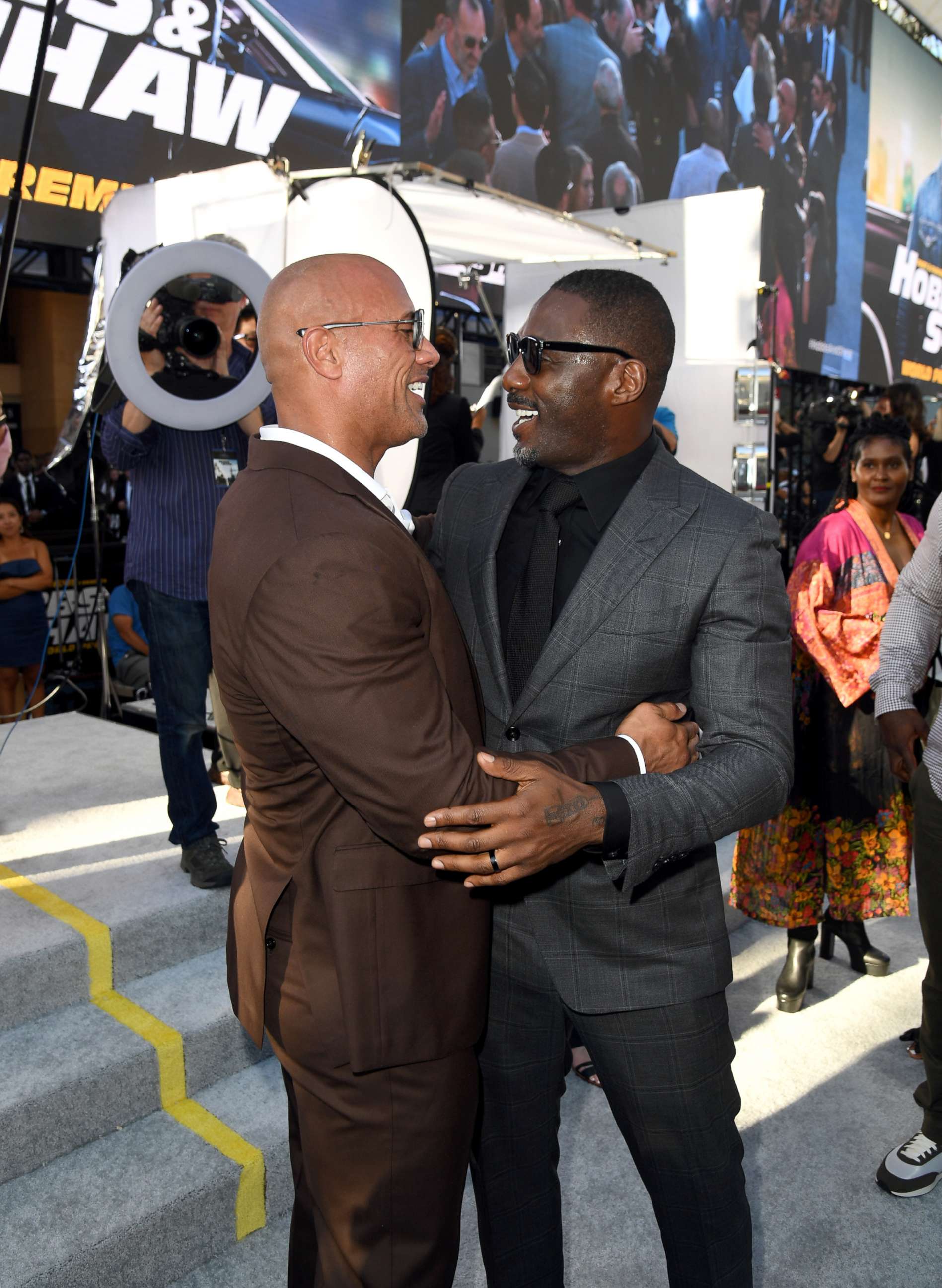 PHOTO:Dwayne Johnson and Idris Elba arrives at the premiere of Universal Pictures' "Fast & Furious Presents: Hobbs & Shaw" at Dolby Theatre, July 13, 2019, in Hollywood, Calif.