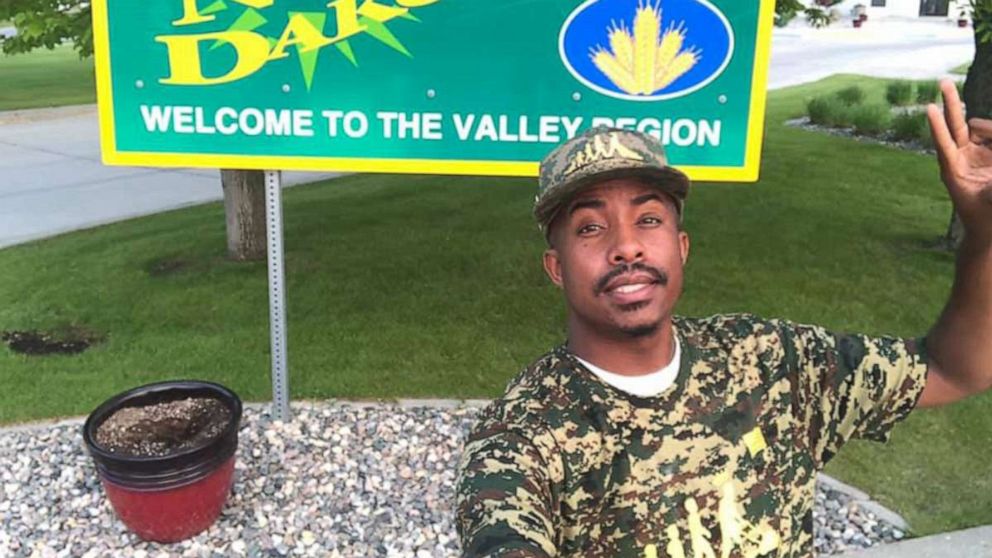 PHOTO: In this undated photo, Rodney Smith Jr. is shown in North Dakota as he travels to all 50 states to mow lawns for free for veterans. 